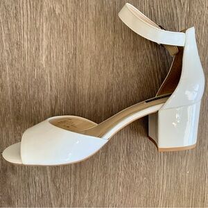 Alex Marie White Patent Chunky Block Heeled Sandals